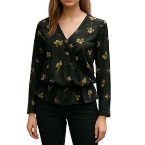 Diane Von Furstenberg Floral Long Sleeve Blouse Black